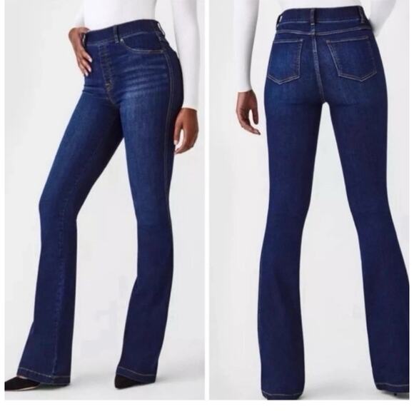 Spanx SPANXshape EveryWear Flare Jeans Midnight Shade Size M Petite High Rise - Picture 1 of 12